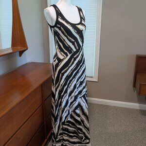 Calvin Klein Abstract Stripe Maxi Dress | Small | Black White Gold Metallic